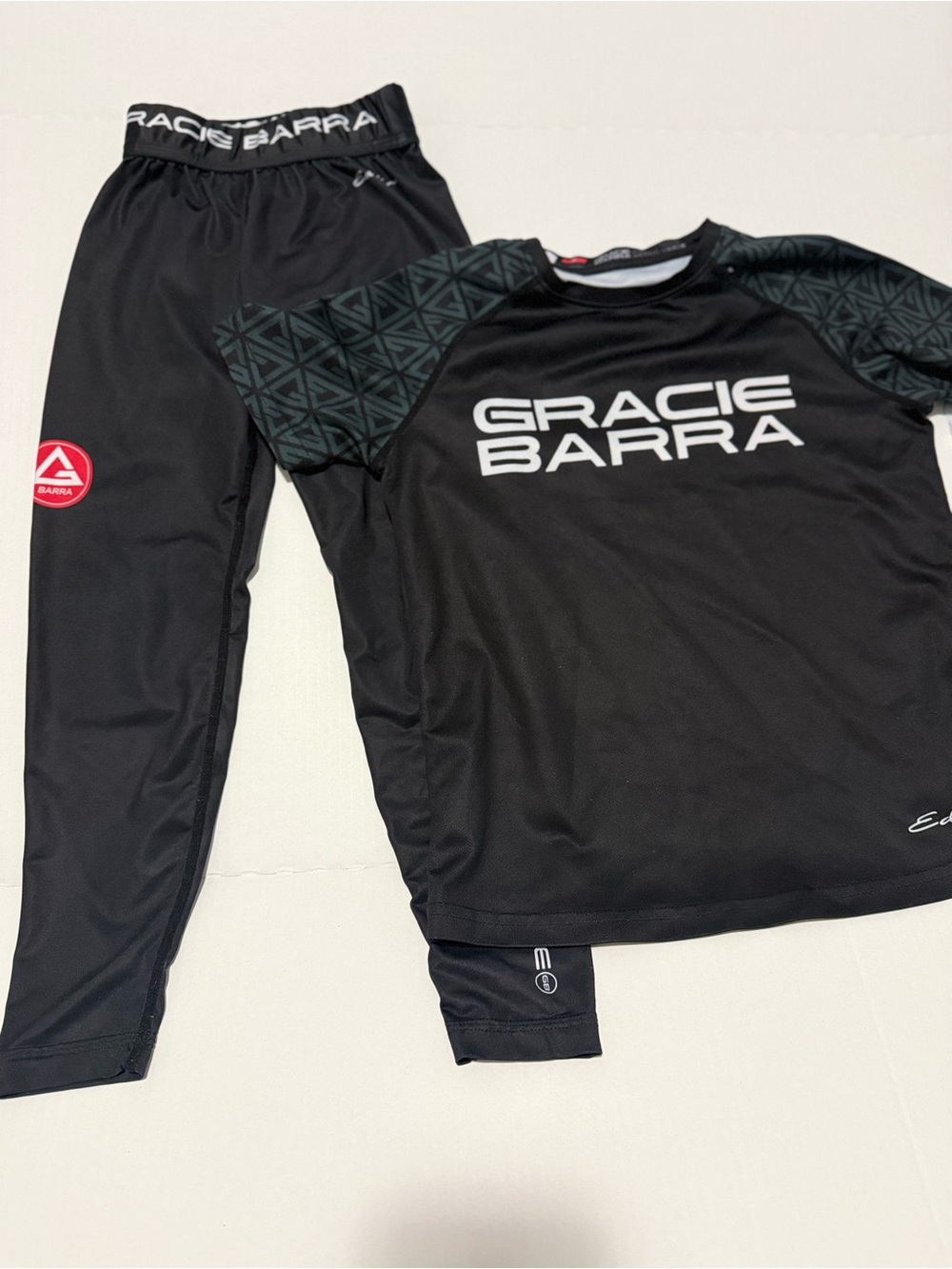Gracie Barra Kids Rash Guard & Spats Set YS Black BJJ Jiu Jitsu